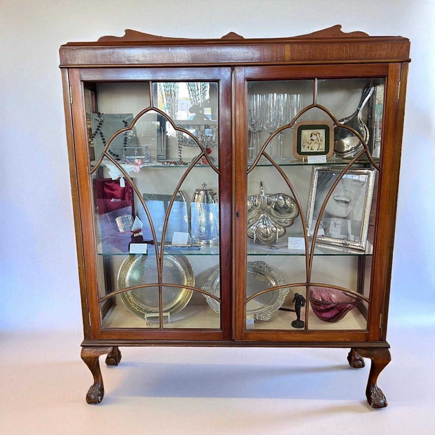 Antica Vetrina piccola cristalliera vetrinetta libreria inglese d' epoca 900 Categoria Vetrine
