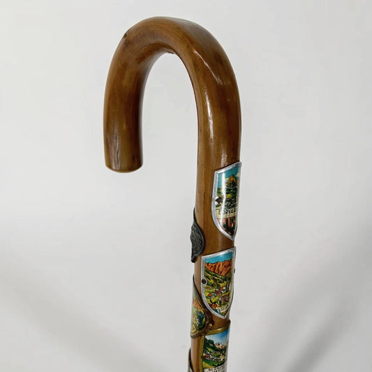 Antico Bastone da per passeggio vintage In legno medaglie Souvenir Escursionismo Categoria Collezionismo:Collezioni diverse:Bastoni da passeggio