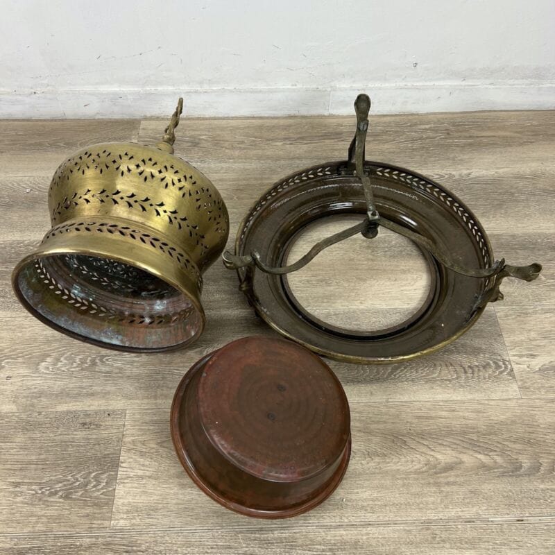 Antico braciere in rame e ottone grande portacandele traforato vintage lanterna Categoria Camino - Parascintille