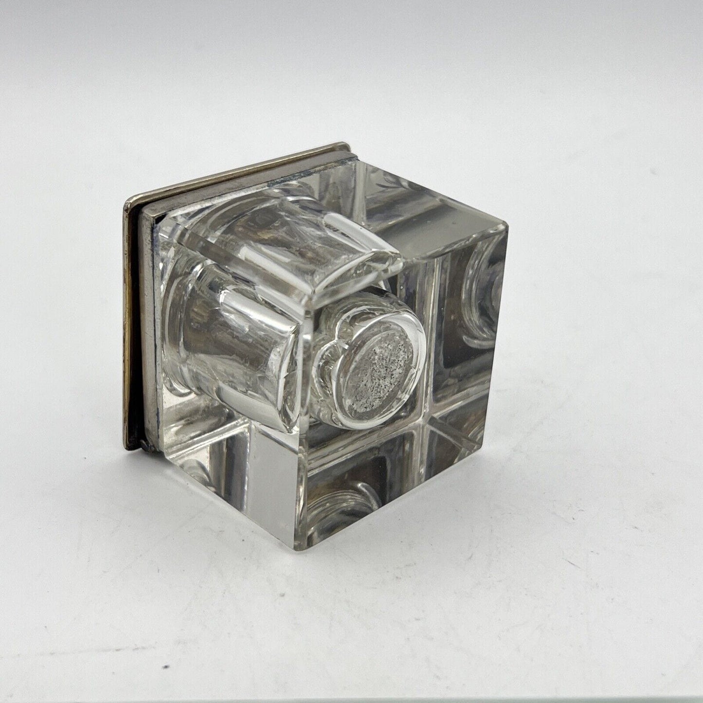 Antico Calamaio da scrivania stile Art Deco in Vetro metallo cromato Portapenne Categoria Sheffield & Argento