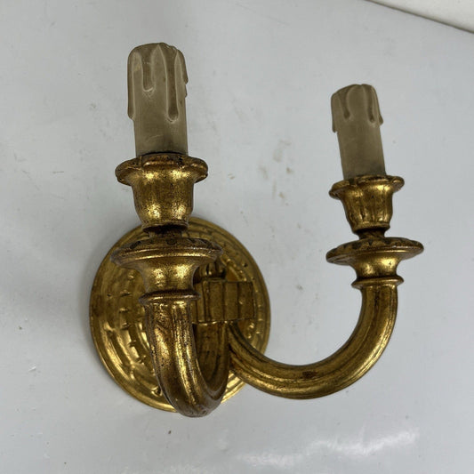 Antico Candeliere Da Parete A Due Fiamme In Legno Dorato Applique Porta Candele Categoria Lampade Appliques