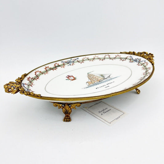 Antico Centrotavola alzata in porcellana e bronzo stile Limoges piatto vintage Categoria Centrotavola e Ciotole