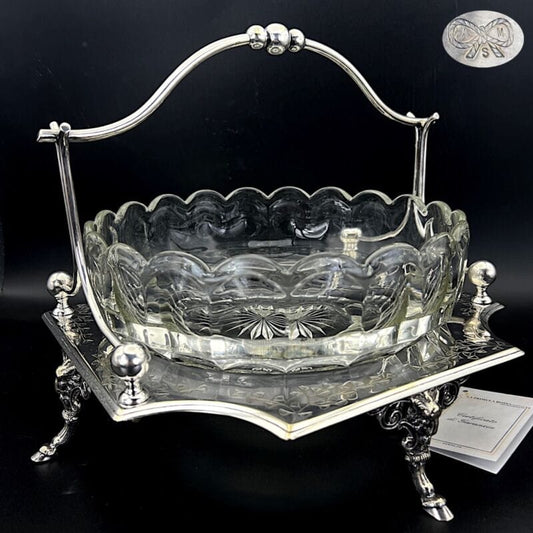 Antico centrotavola in silver plated inglese in argento sheffield con manico 900 Categoria  Sheffield & Argento