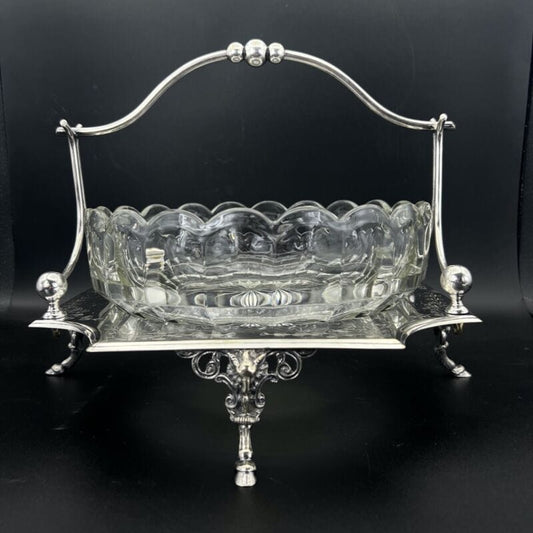 Antico centrotavola in silver plated inglese in argento sheffield con manico 900 Categoria  Sheffield & Argento