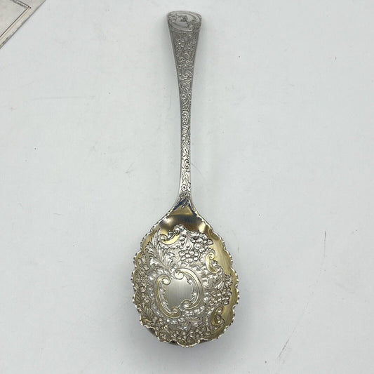 Antico Cucchiaio Inglese per Servire Lavorato motivo Fiori sheffield Silver Categoria  Sheffield & Argento