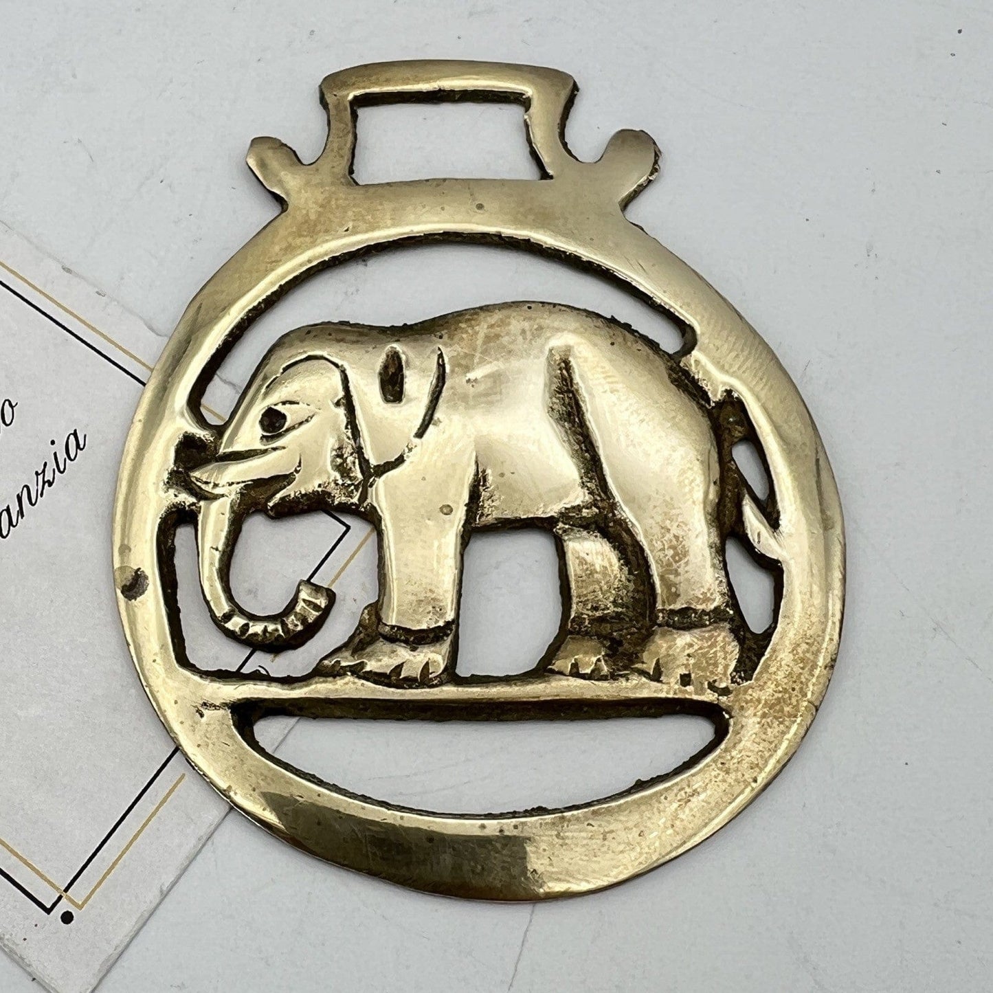 Antico fregio in ottone bronzo decorativo Finimento epoca Elefante Inglese 900 Categoria Finimenti per cavalli