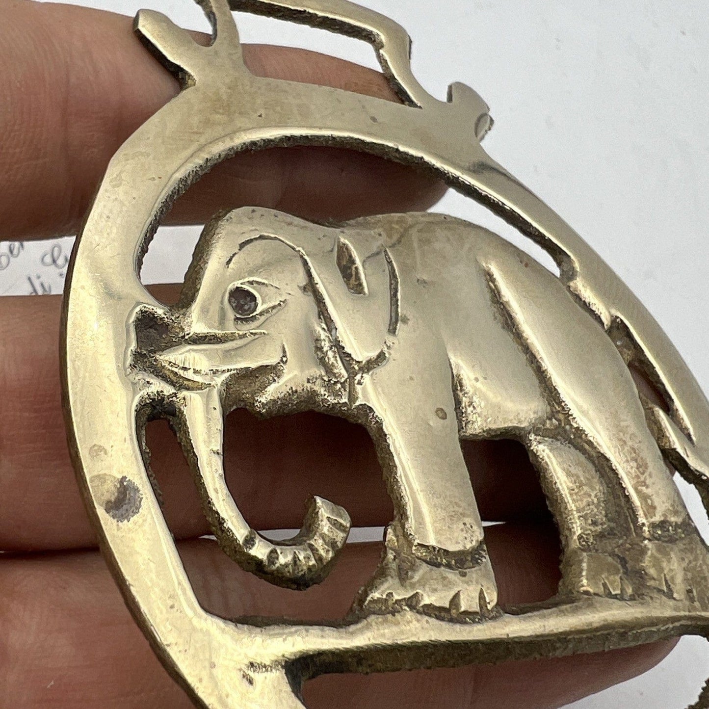 Antico fregio in ottone bronzo decorativo Finimento epoca Elefante Inglese 900 Categoria Finimenti per cavalli