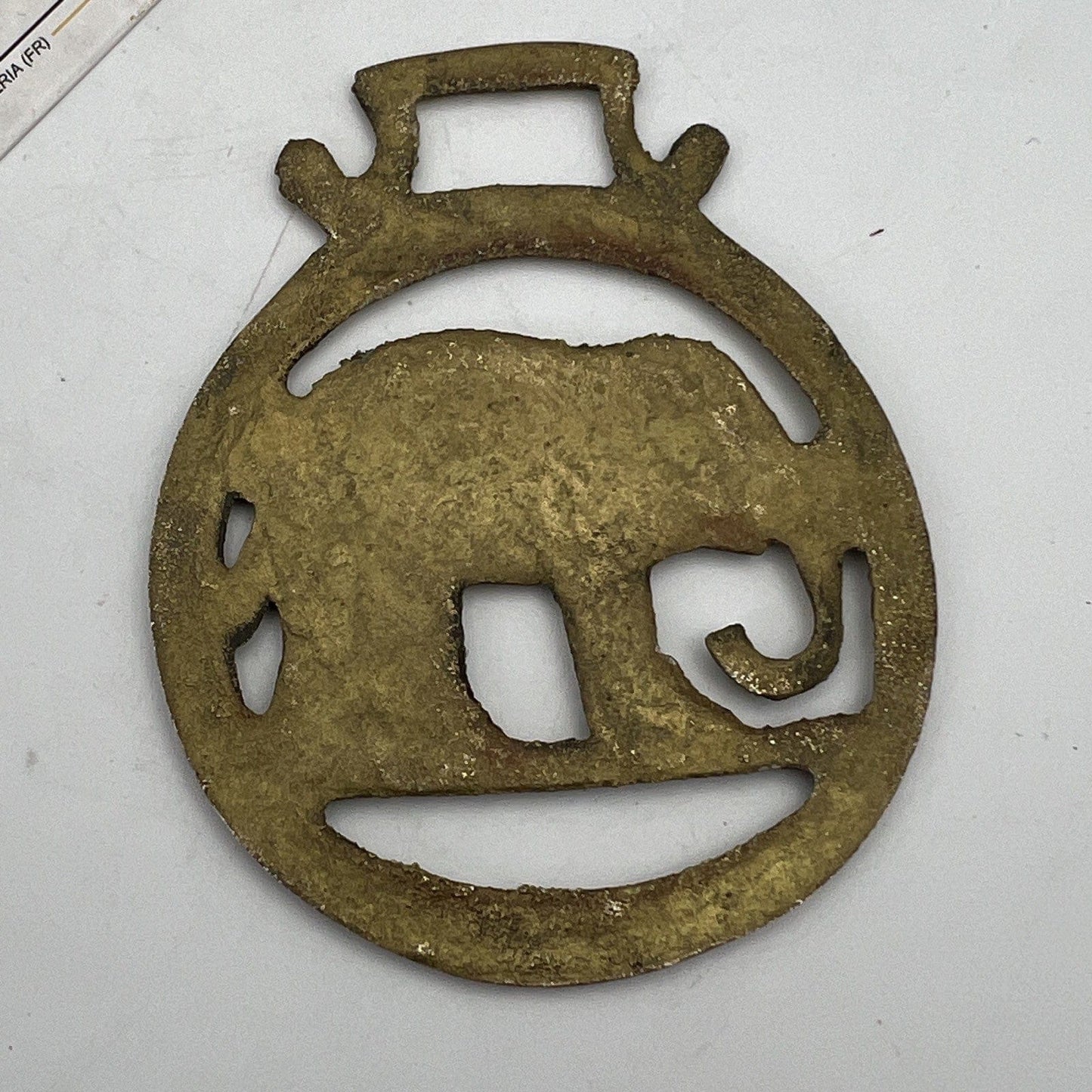 Antico fregio in ottone bronzo decorativo Finimento epoca Elefante Inglese 900 Categoria Finimenti per cavalli