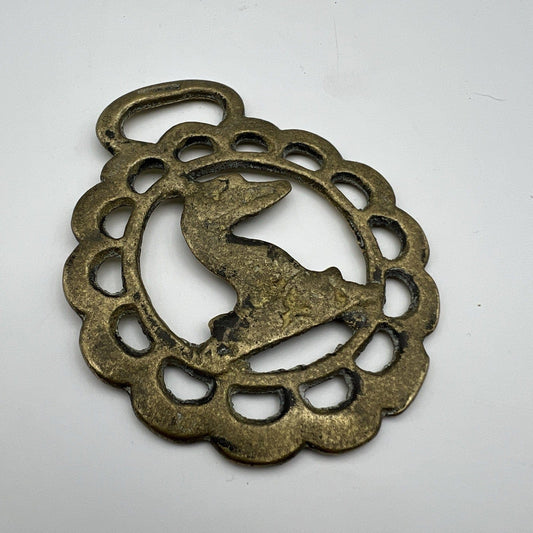 Antico fregio in ottone bronzo elemento decorativo Medaglione epoca Segnaposto Categoria Finimenti per cavalli