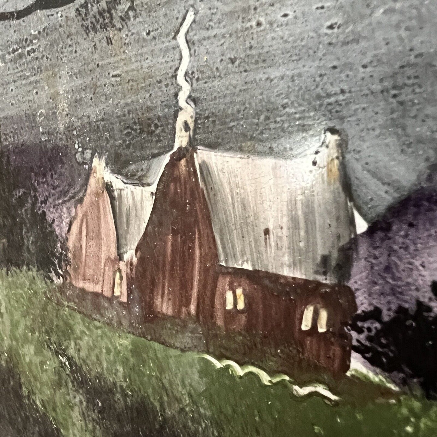 Antico pannello dipinto a olio su lastra di metallo quadro Paesaggio notturno Categoria Quadri