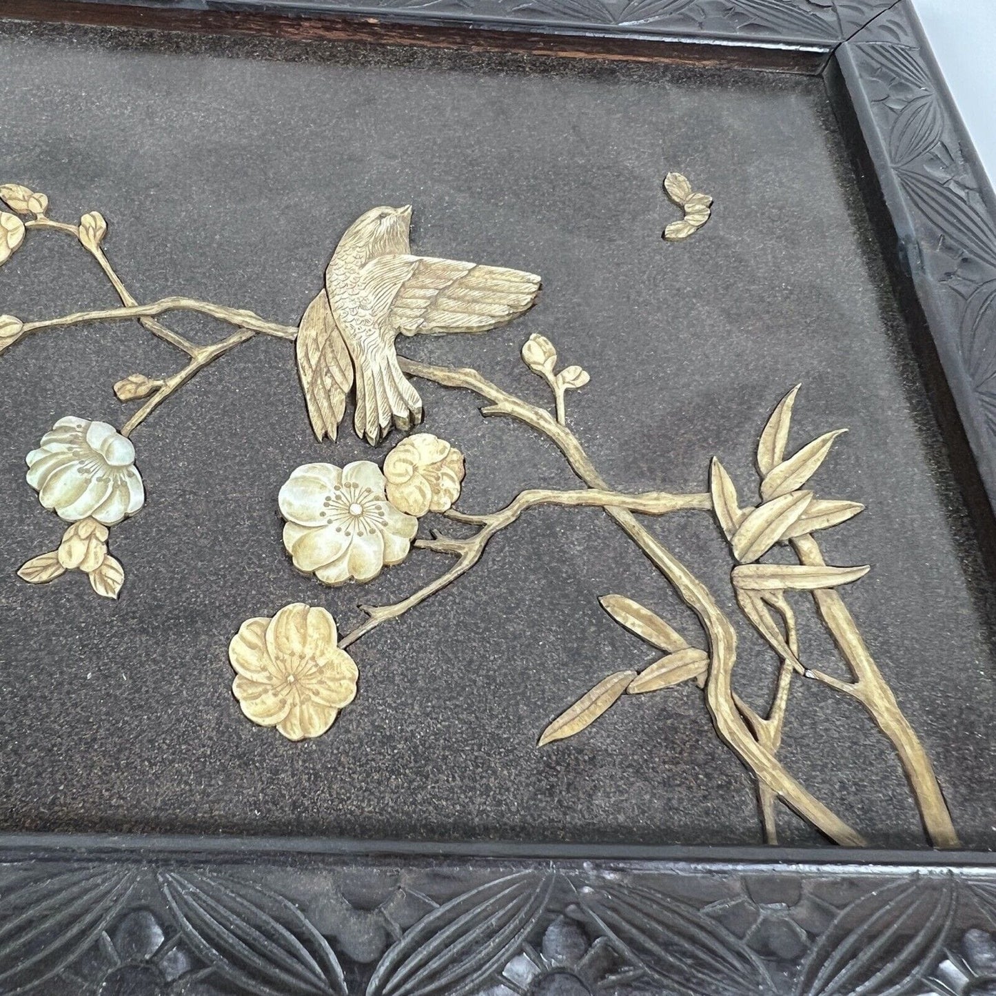 Antico pannello quadro giapponese orientale stile shibayama in legno 800 Categoria Quadri