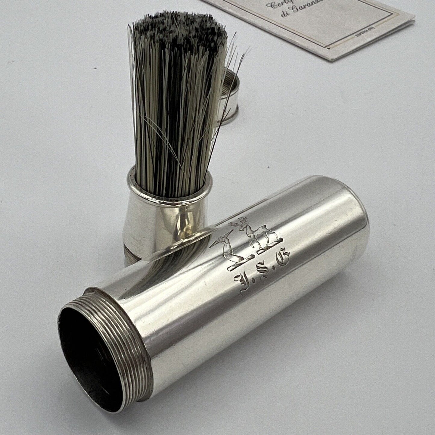 Antico Pennello inglese da viaggio per barba in argento Barbiere Collezione 800 Categoria Sheffield & Argento