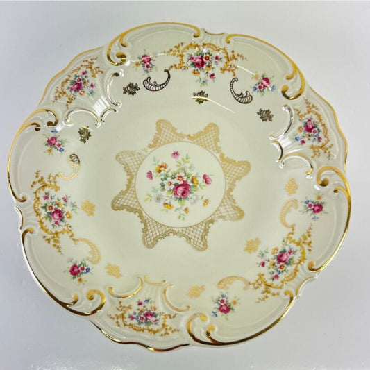Antico Piatto Centrotavola in Ceramica Bavaria vintage Decoro Fiori Oro Vassoio Categoria Centrotavola e Ciotole