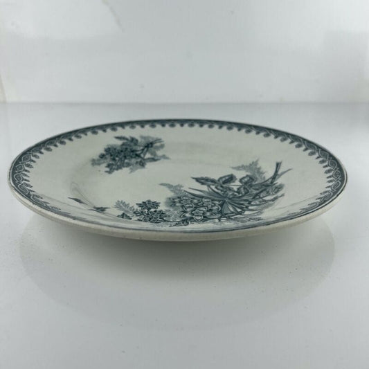 Antico Piatto decorativo in terraglia epoca 800 Francese Bianco e Verde Petrolio Categoria Ceramiche e Porcellane