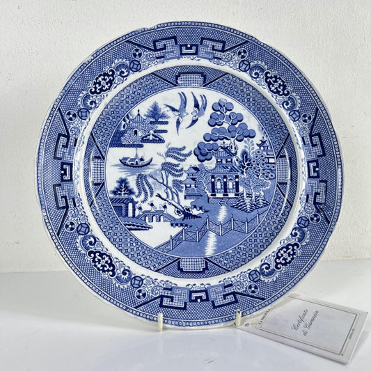 Antico Piatto decoro Willow epoca 800 inglese blu in ceramica da parete muro Categoria  Piatti e Piattini