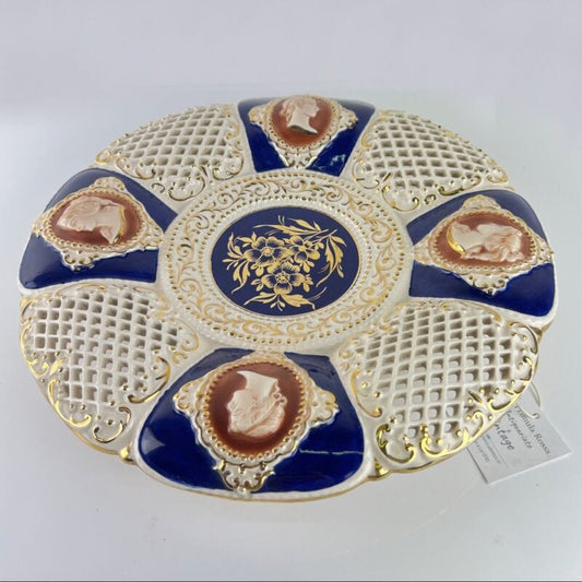 Antico Piatto in Ceramica deco vintage decoro Cammeo anni 30 colore Blu cobalto Categoria Centrotavola e Ciotole