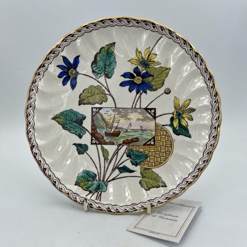 Antico Piatto in ceramica Inglese vecchio d'epoca 800 dipinto a mano fiori Categoria Piatti Vassoio