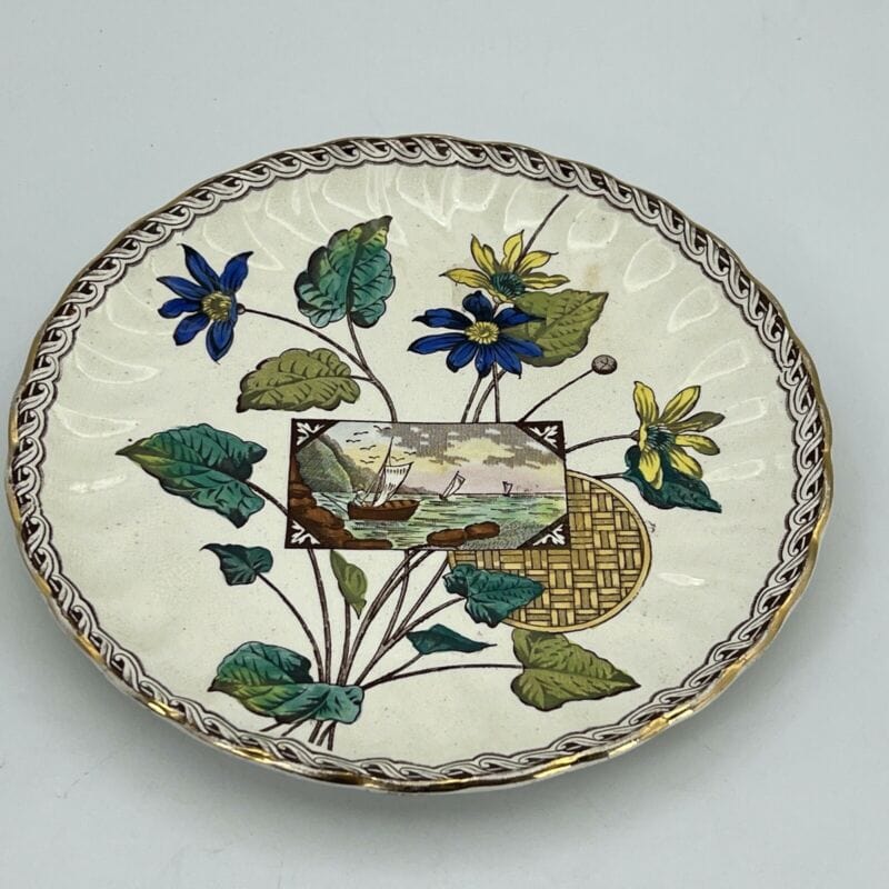 Antico Piatto in ceramica Inglese vecchio d'epoca 800 dipinto a mano fiori Categoria Piatti Vassoio