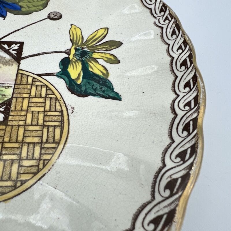 Antico Piatto in ceramica Inglese vecchio d'epoca 800 dipinto a mano fiori Categoria Piatti Vassoio