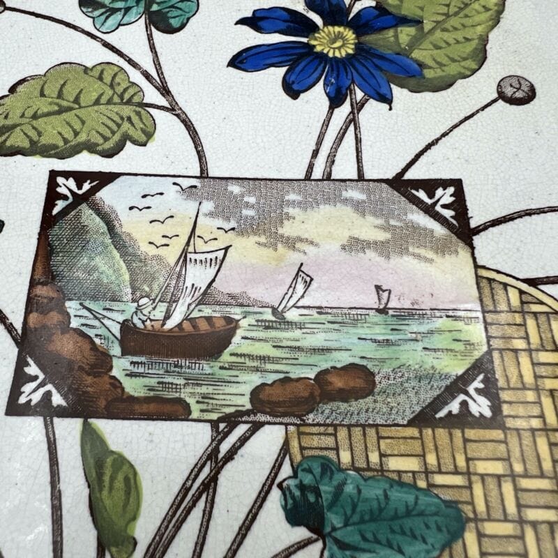 Antico Piatto in ceramica Inglese vecchio d'epoca 800 dipinto a mano fiori Categoria Piatti Vassoio