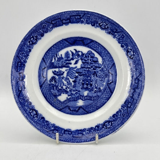 Antico Piatto piattino decoro in porcellana Old Willow epoca 900 inglese blu Categoria Piatti e Piattini