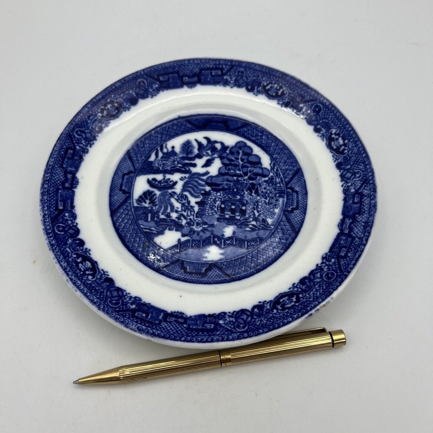 Antico Piatto piattino decoro in porcellana Old Willow epoca 900 inglese blu Categoria Piatti e Piattini