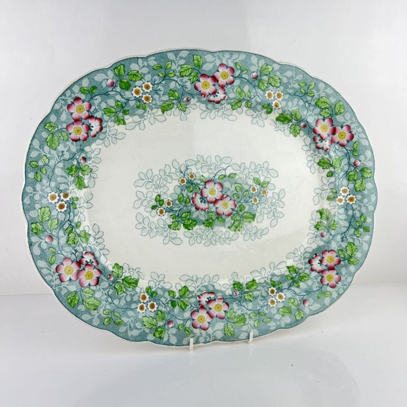 Antico Piatto Vassoio in ceramica terraglia da portata Inglese d'epoca 800 verde Categoria Ceramiche e Porcellane