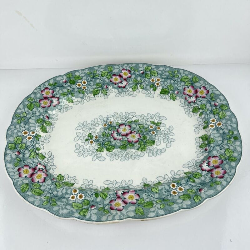 Antico Piatto Vassoio in ceramica terraglia da portata Inglese d'epoca 800 verde Categoria Ceramiche e Porcellane