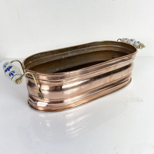 Antico Porta vaso contenitore in rame con manici d'epoca 900 cache pot Categoria altro