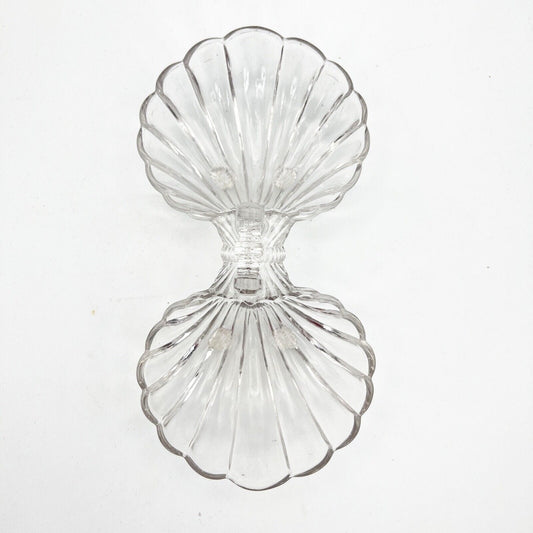 Antico portacaviale in vetro molato doppia conchiglia porta bon bon Epoca 800 Categoria Vetri e Cristalli