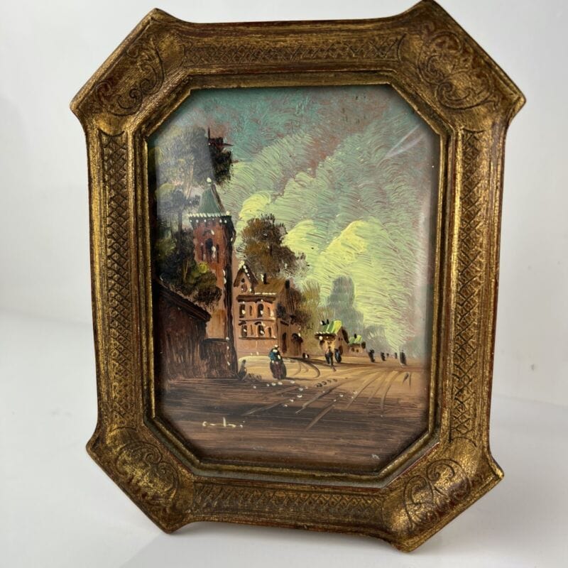 Antico Quadretto DIpinto a Olio su rame coppia quadri vintage miniature Pesaggio Categoria Quadri