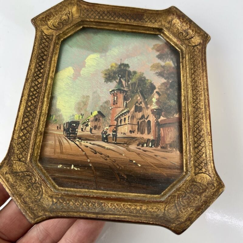 Antico Quadretto DIpinto a Olio su rame coppia quadri vintage miniature Pesaggio Categoria Quadri