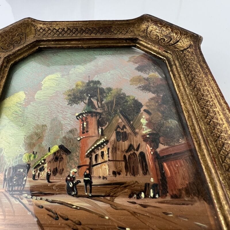 Antico Quadretto DIpinto a Olio su rame coppia quadri vintage miniature Pesaggio Categoria Quadri