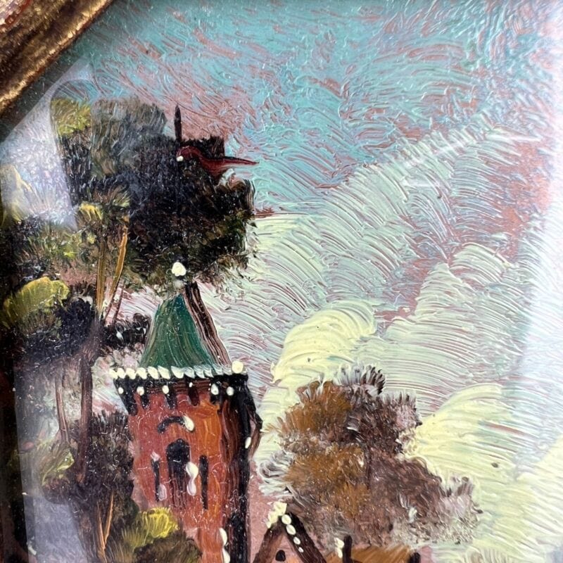 Antico Quadretto DIpinto a Olio su rame coppia quadri vintage miniature Pesaggio Categoria Quadri