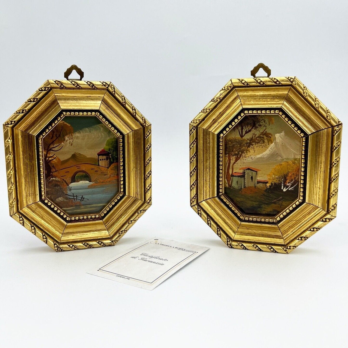 Antico Quadretto DIpinto a Olio su rame coppia quadri vintage miniature Pesaggio Categoria Quadri