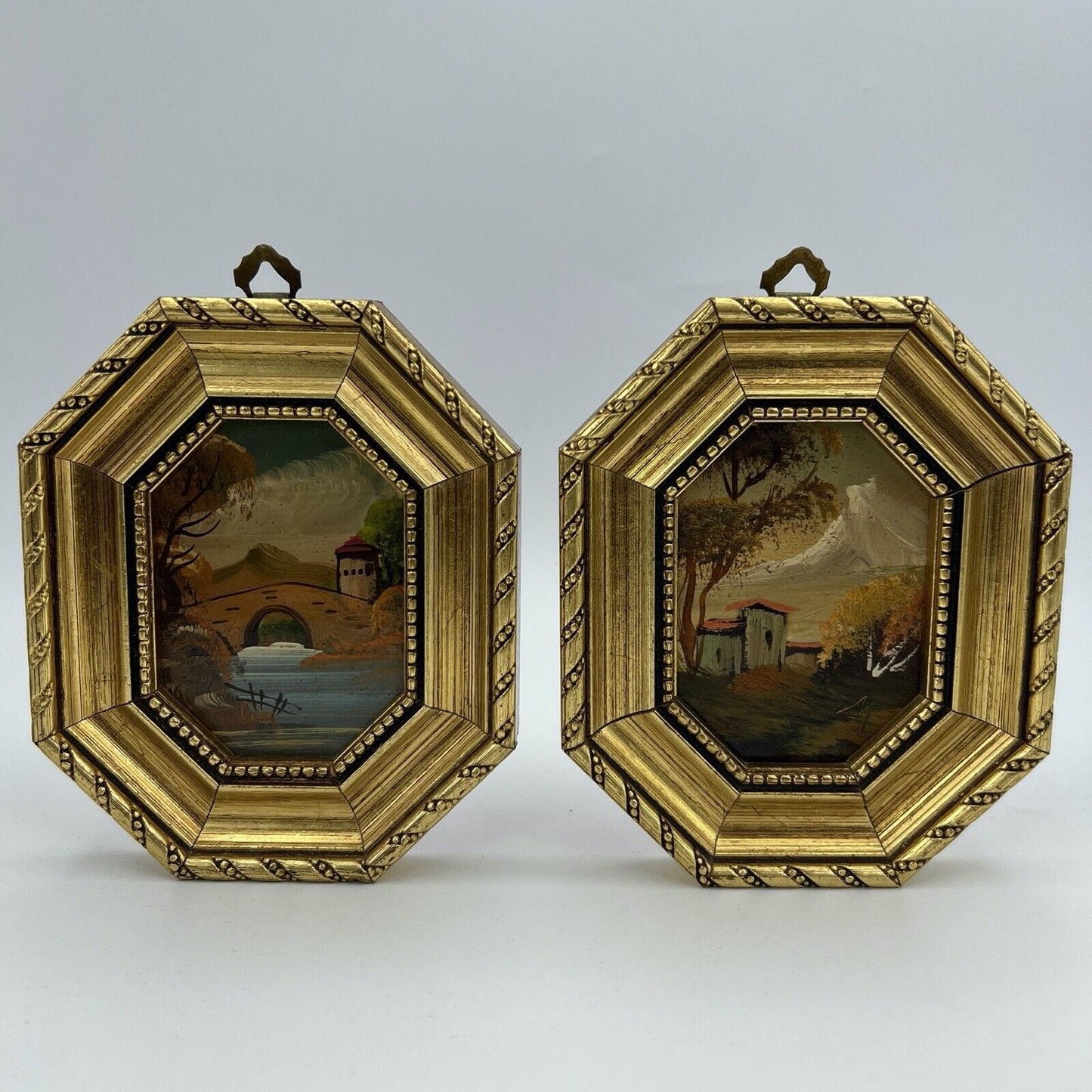 Antico Quadretto DIpinto a Olio su rame coppia quadri vintage miniature Pesaggio Categoria Quadri