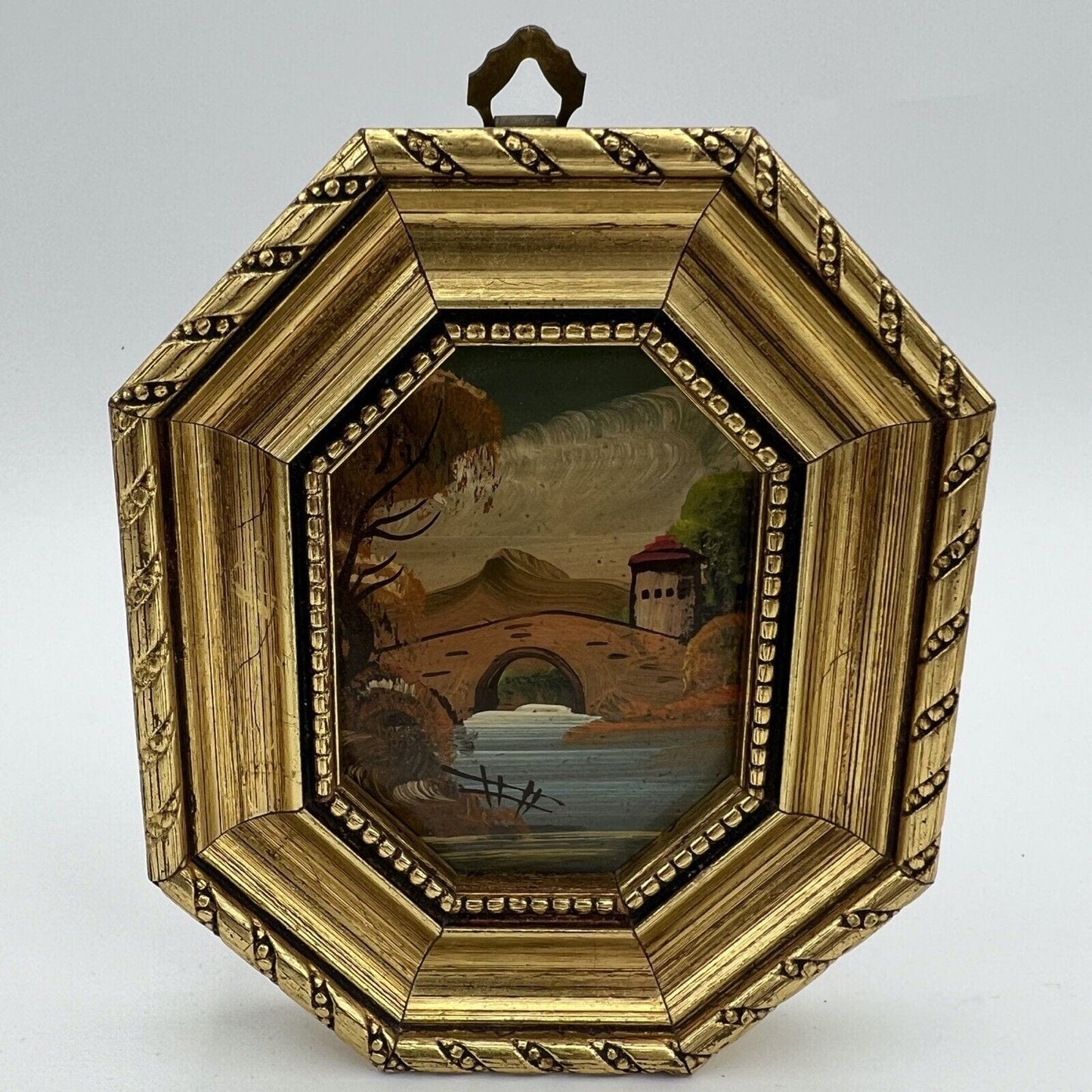 Antico Quadretto DIpinto a Olio su rame coppia quadri vintage miniature Pesaggio Categoria Quadri