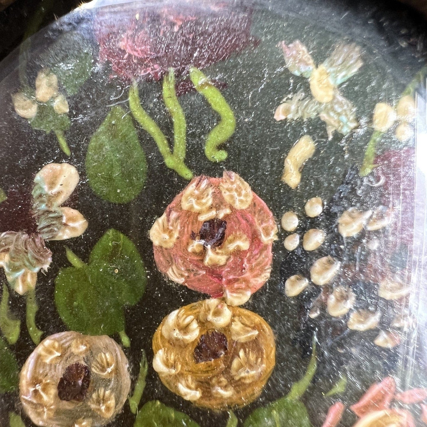 Antico quadretto dipinto a olio su rame stile barocco cornice miniatura fiori Categoria Quadri