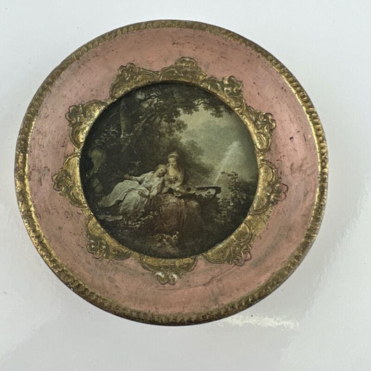 Antico quadretto trio di quadri oro rosa vintage miniature stampe scene Galanti Categoria Quadri