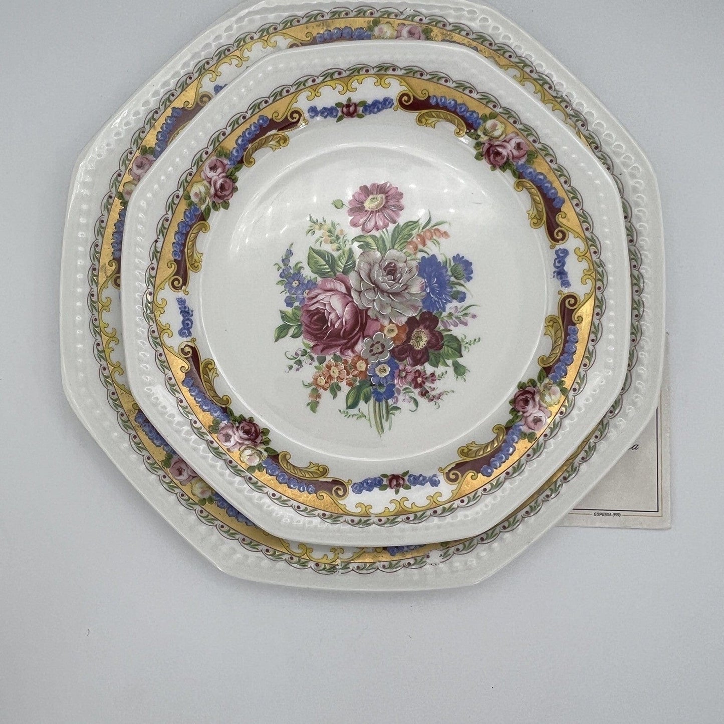 Antico servizio di piatti piattini in porcellana Stile Limoges decoro fiori oro Categoria Piatti e Piattini