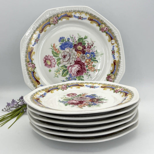 Antico servizio di piatti piattini in porcellana Stile Limoges decoro fiori oro Categoria Piatti e Piattini