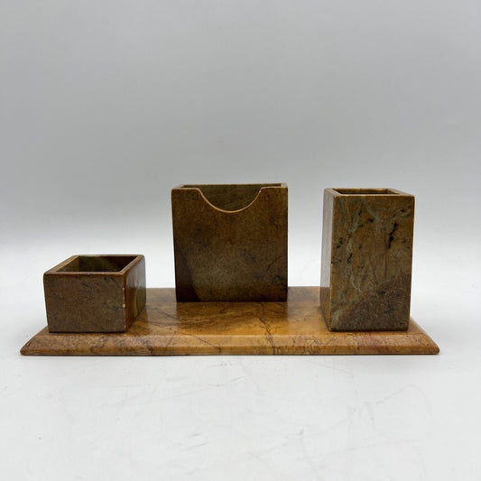 Antico Set da Scrivania Organizer in marmo Portapenne Porta biglietti Anni '70 Categoria Accessori scrivania e ufficio