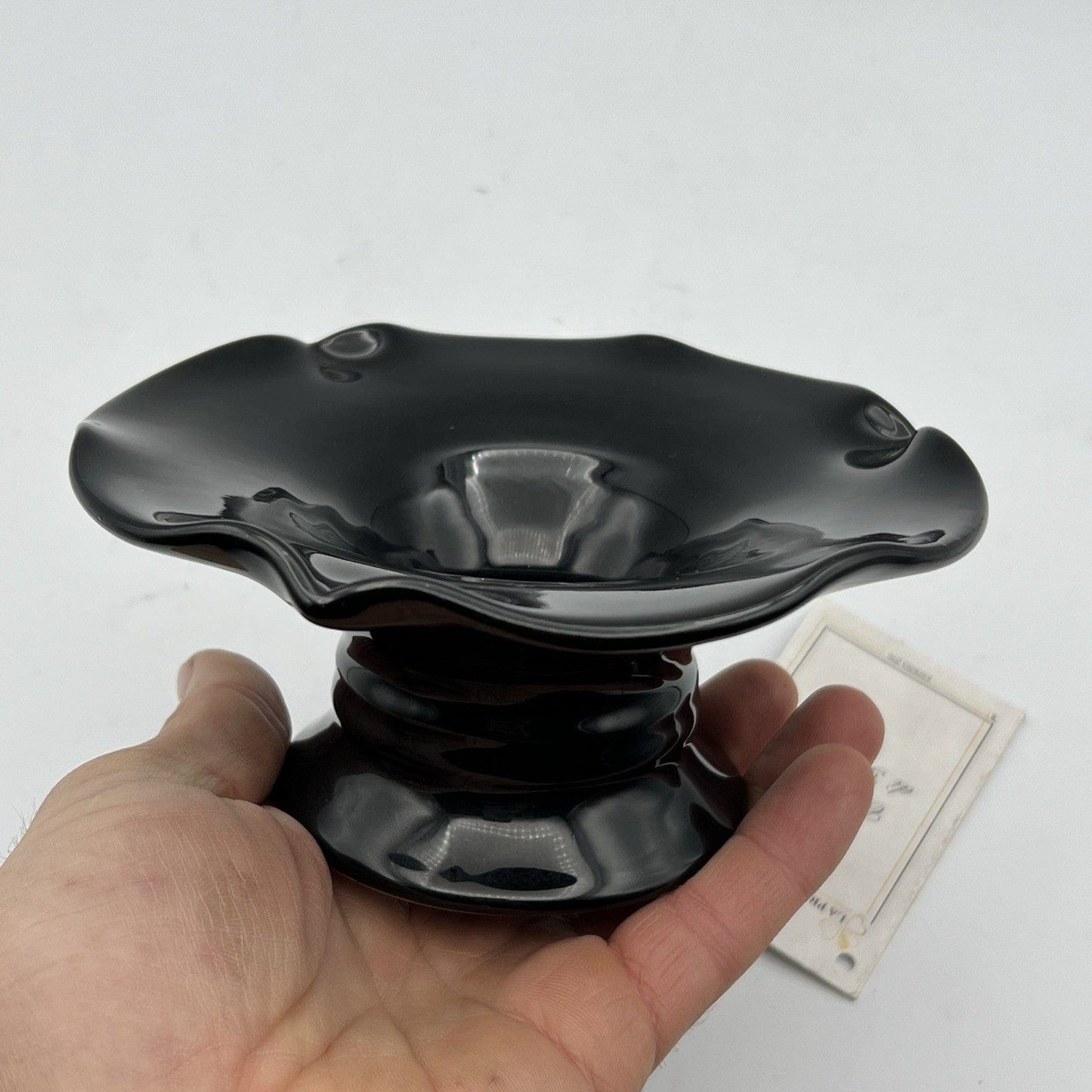 Antico vasetto vaso ciotola portafiori Alzatina Portcandela in terracotta nero Categoria Vasi e Portafiori