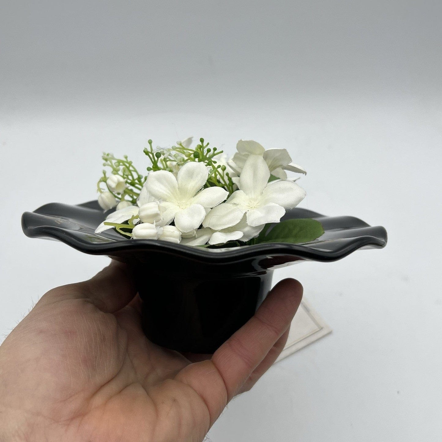 Antico vasetto vaso ciotola portafiori Alzatina Portcandela in vetro nero Categoria Vasi e Portafiori