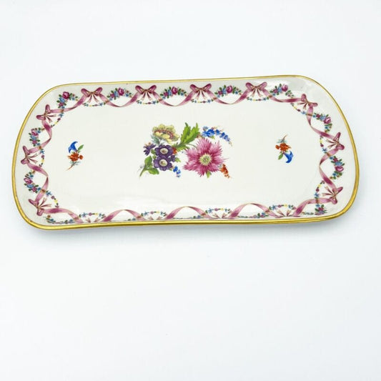 Antico vassoio svuotatasche in porcellana Limoges vintage decoro con fiori Categoria Piatti Vassoio