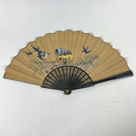 Antico Ventaglio vintage per signora in legno dipinto a mano firmato epoca 900 Categoria Ventagli