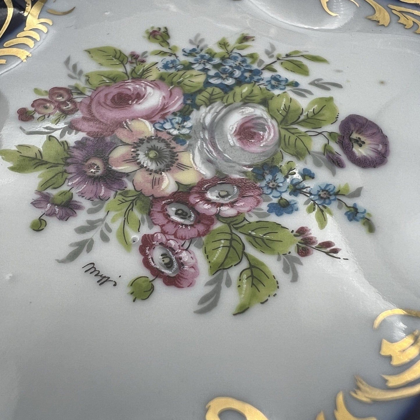 Antipastiera antica in porcellana Limoges Pate blu cobalto e oro porta Bon Bon Categoria Piatti Vassoio