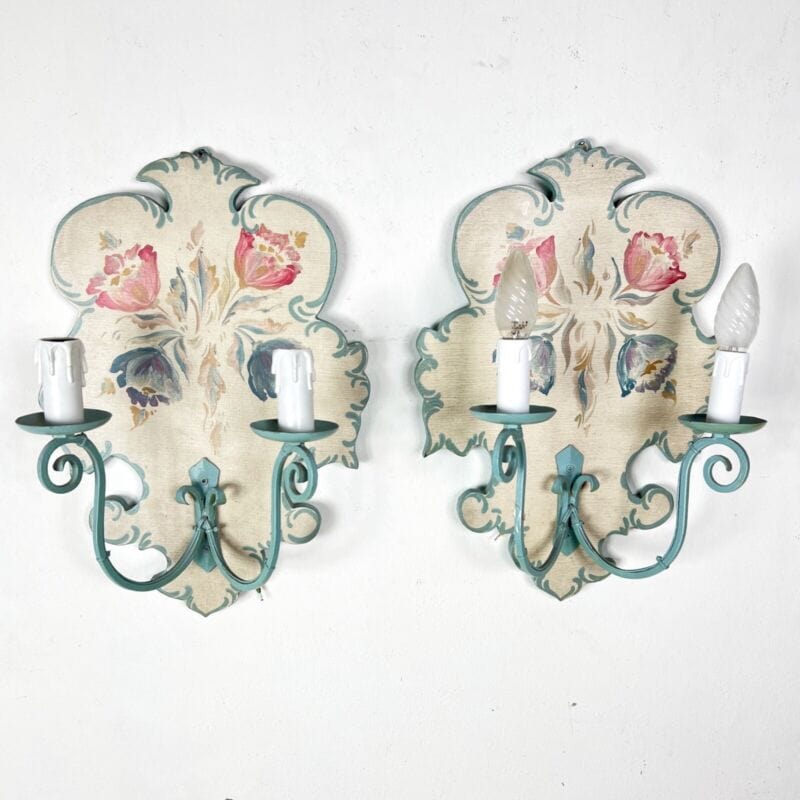 Applique in stile antico in legno shabby chic lampade a due luci bianca dipinta Categoria Lampade Appliques