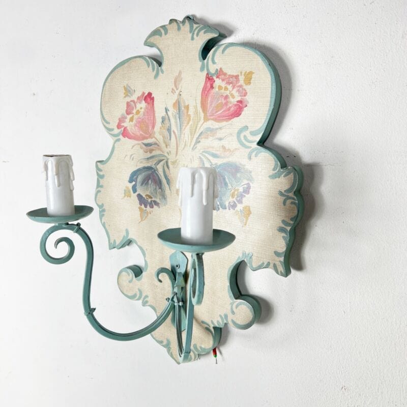 Applique in stile antico in legno shabby chic lampade a due luci bianca dipinta Categoria Lampade Appliques