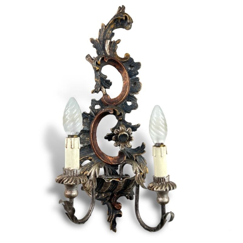 Applique stile antico fiorentino in legno intagliato lampada da parete due luci Categoria Lampade Appliques